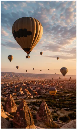 Balões sobrevoando a Capadócia ao amanhecer